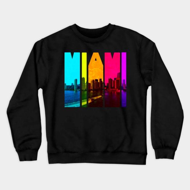 Retro Miami Florida Cityscape Skyline Crewneck Sweatshirt by phughes1980